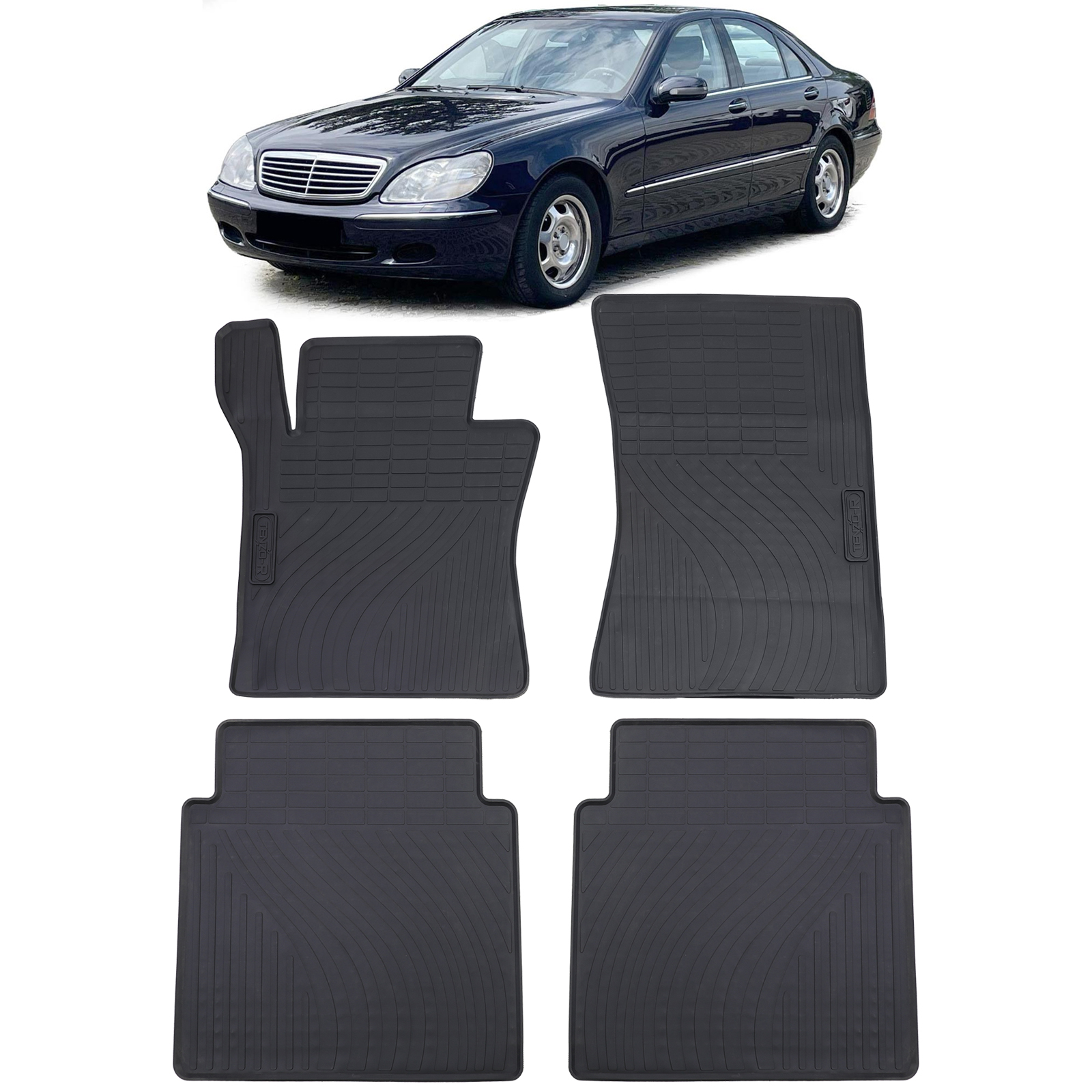 Auto Gummi Fußmatten Schwarz Premium Set für Mercedes S-Klasse