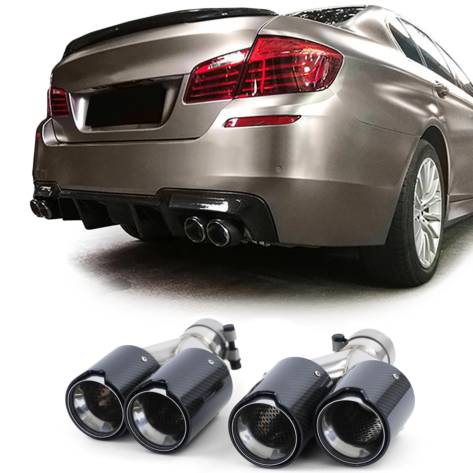 Carbon Doppel Endrohre 4 Rohr Duplex passend für BMW 5er F10 F11