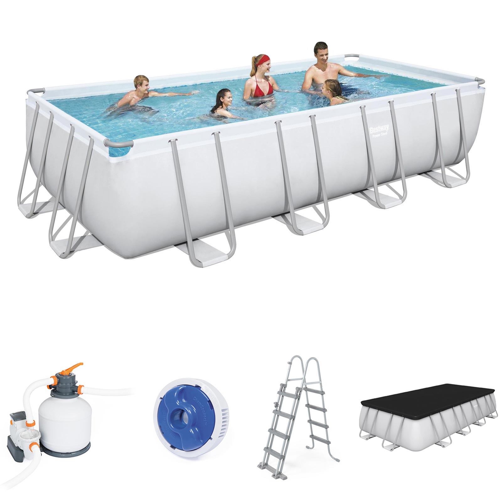 BESTWAY Power Steel Pool Swimmingpool Sandfilter Leiter Cover 549x274x122cm  kaufen