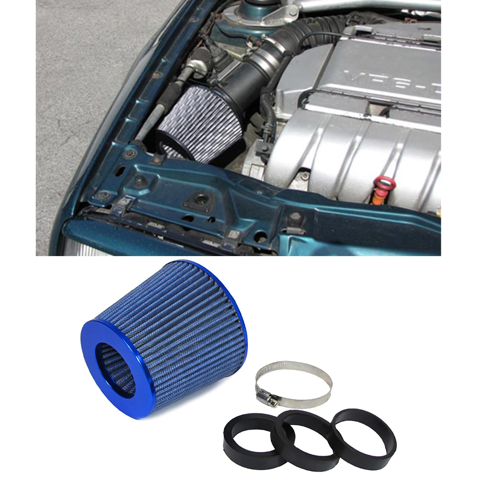 Universal-kaltluftansaugfilter, Universal-sportluftfilter-luftkhlungsset,  Auto-luftansaugfiltersystem Fr Auto (blau)