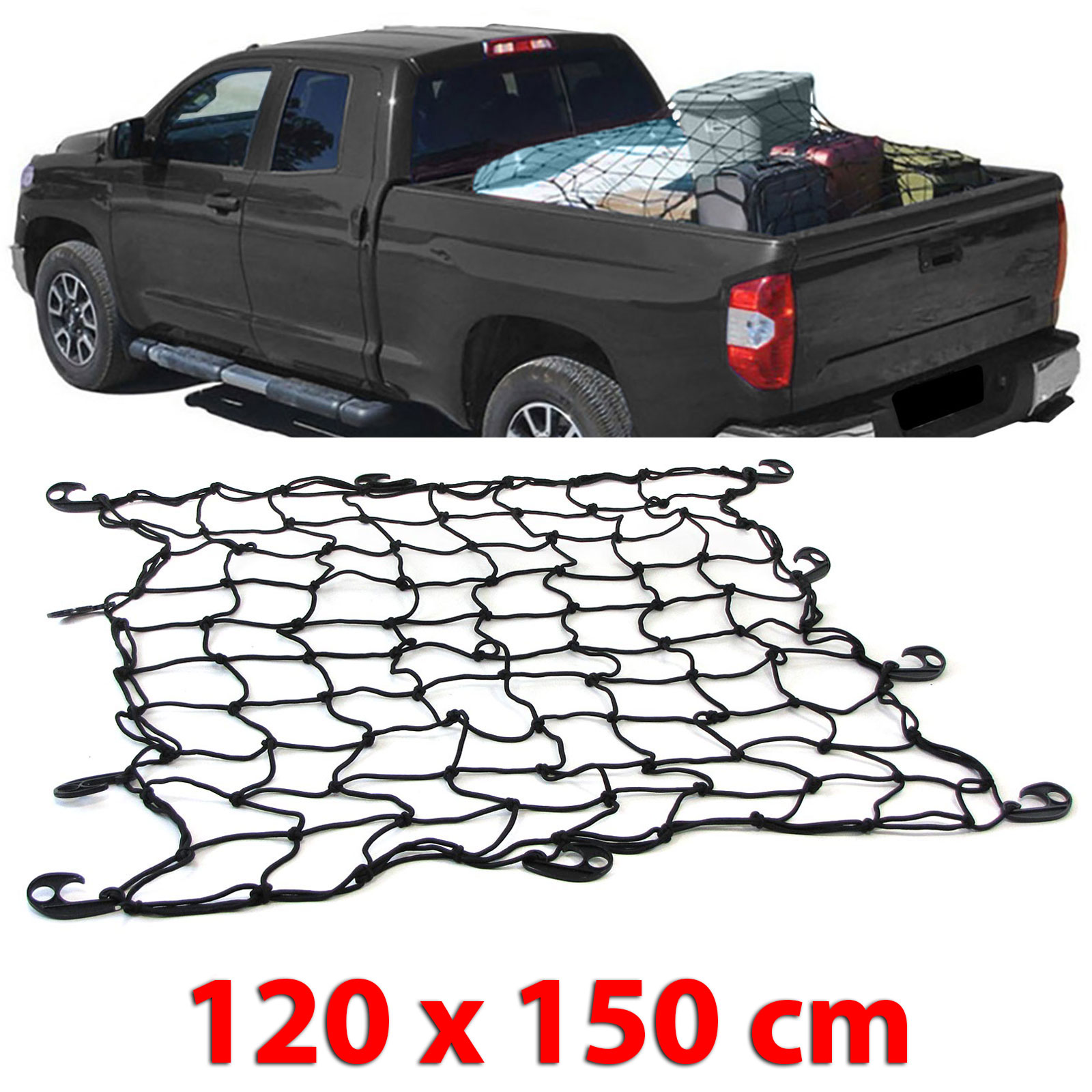 Gepäck Trenn Kofferraum Netz elastisch mit 10 Haken Schwarz 120x150cm  universal kaufen