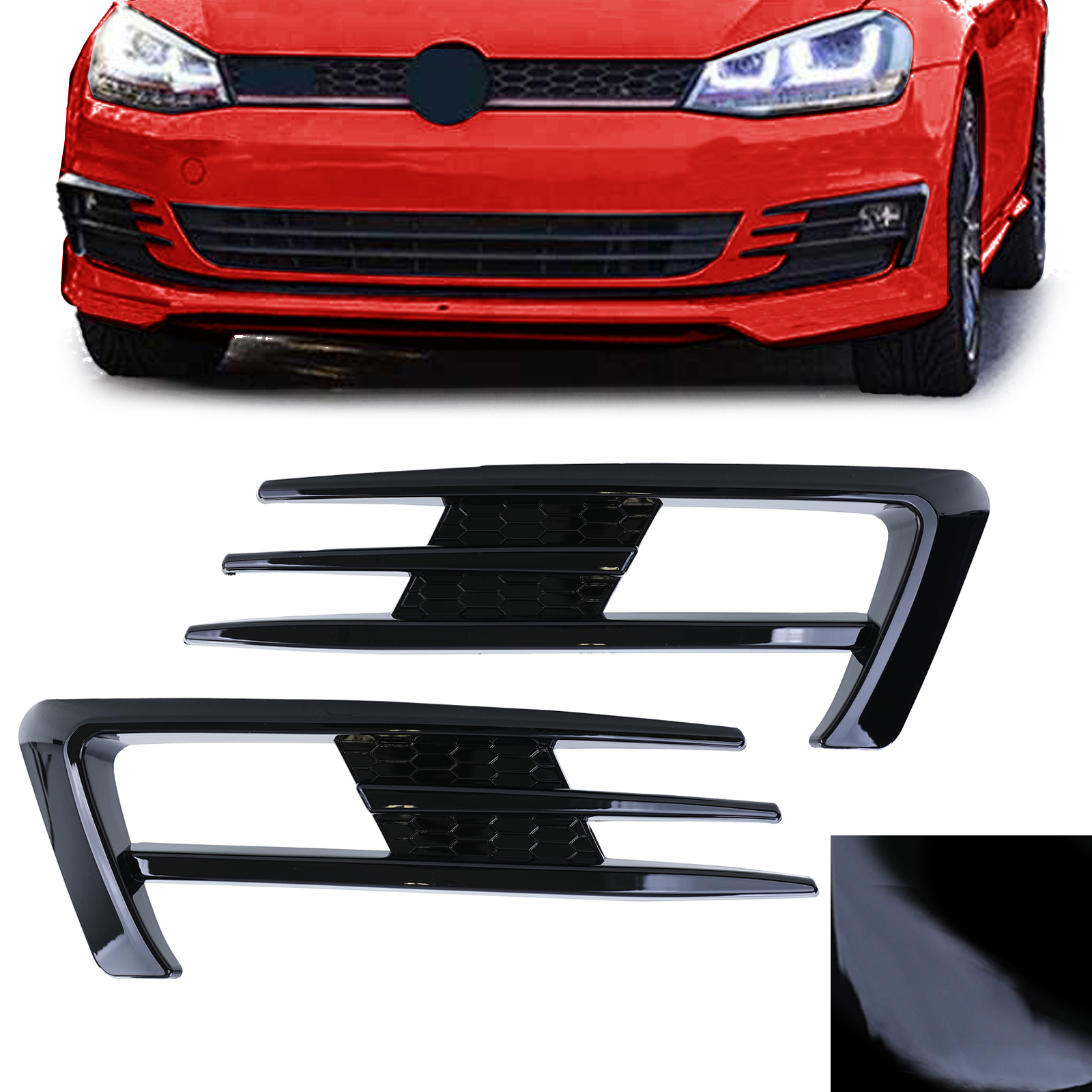 Nebelscheinwerfer Rahmen Gitter GTI Look Schwarz Glanz für VW Golf