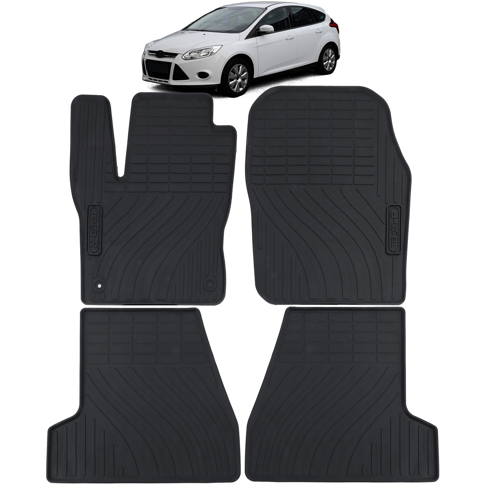 Schwarz 4-teilig Premium Set für Gummi III kaufen Ford Focus Fußmatten 10-18