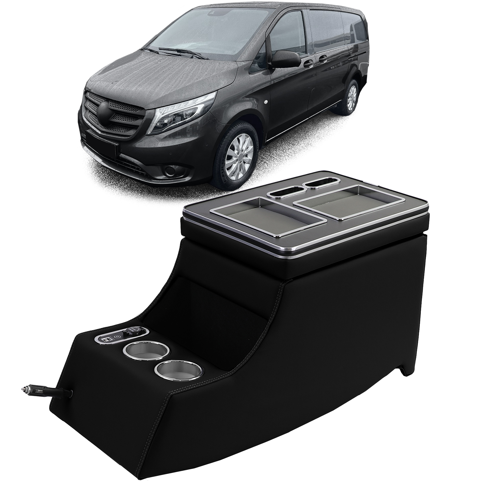 NORDYO Passend for Benz-Vito (W447) 2014-2023 Auto-Armlehnenbox Kabelloses  Schnellladen Handy-Laden mit USB-Schnittstelle Zigarettenanzünder (Size :  D- black VITO W447) : : Auto & Motorrad