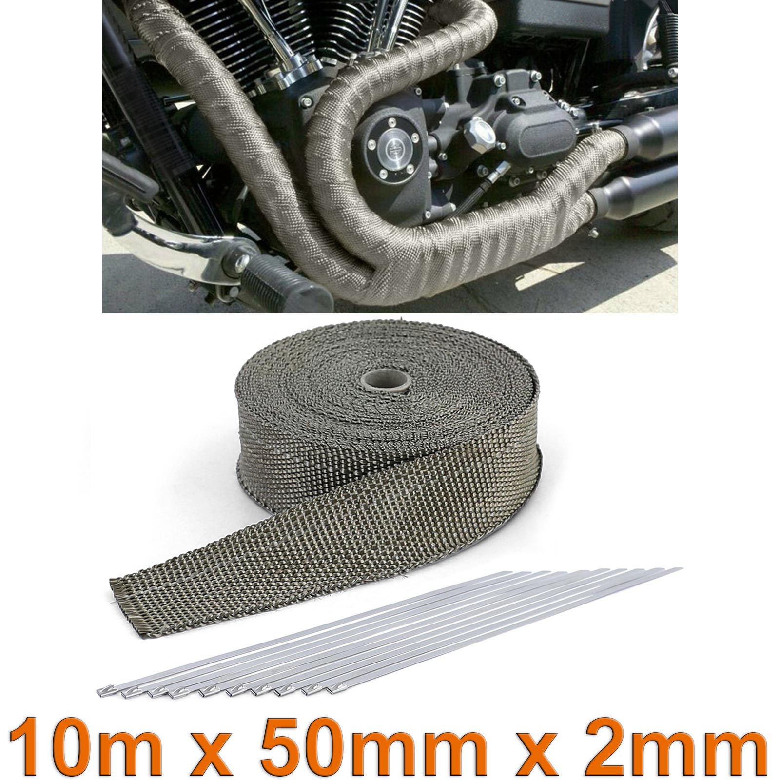 5m Keramik Hitzeschutzband 50mm weiss 1200°C 10 Kabelbinder***Heat Wrap 