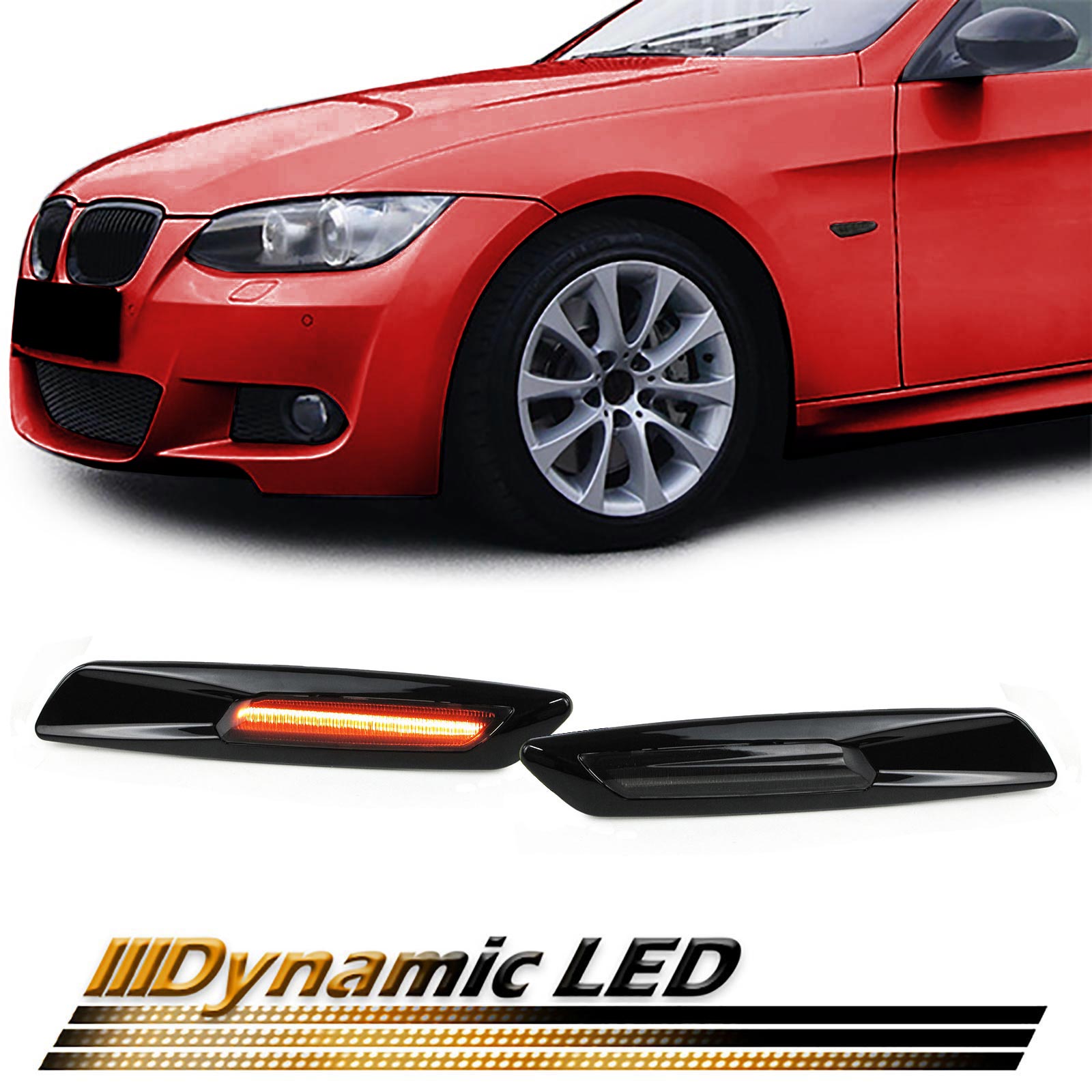 2x LED Seitenblinker Blinker Chrome F10-Art Carbon Trim für BMW E90 E91 Schwarz 