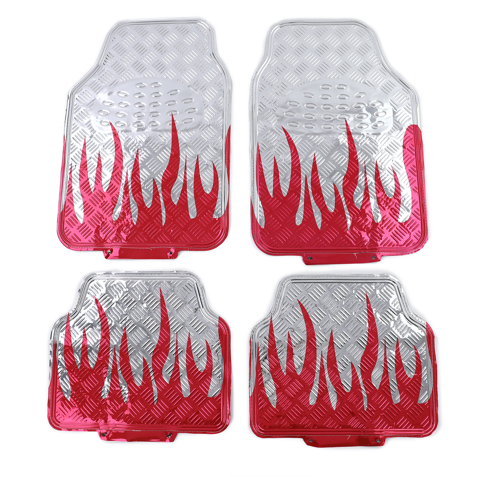 Auto Fußmatten Set universal Alu Riffelblech Optik Flammen 4-teilig Chrom  Rot