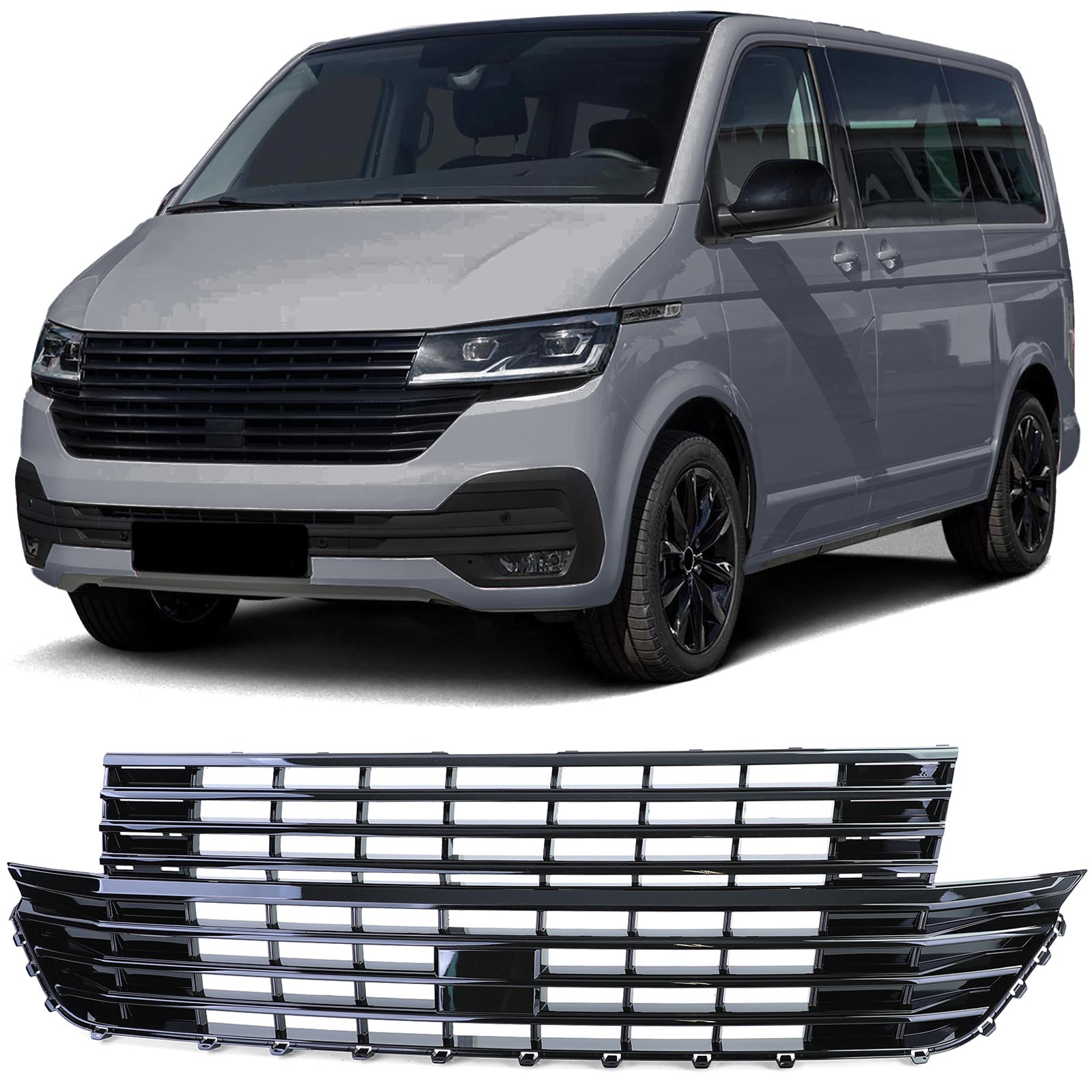 Kühlergrill ohne Emblem Schwarz Glanz für VW T6.1 Bus Multivan Facelift ab  19 kaufen