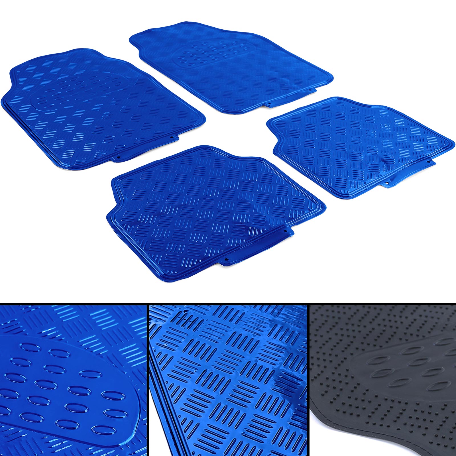 Auto Gummi Fußmatten universal Alu Riffelblech Optik 4-teilig Chrom Blau  kaufen