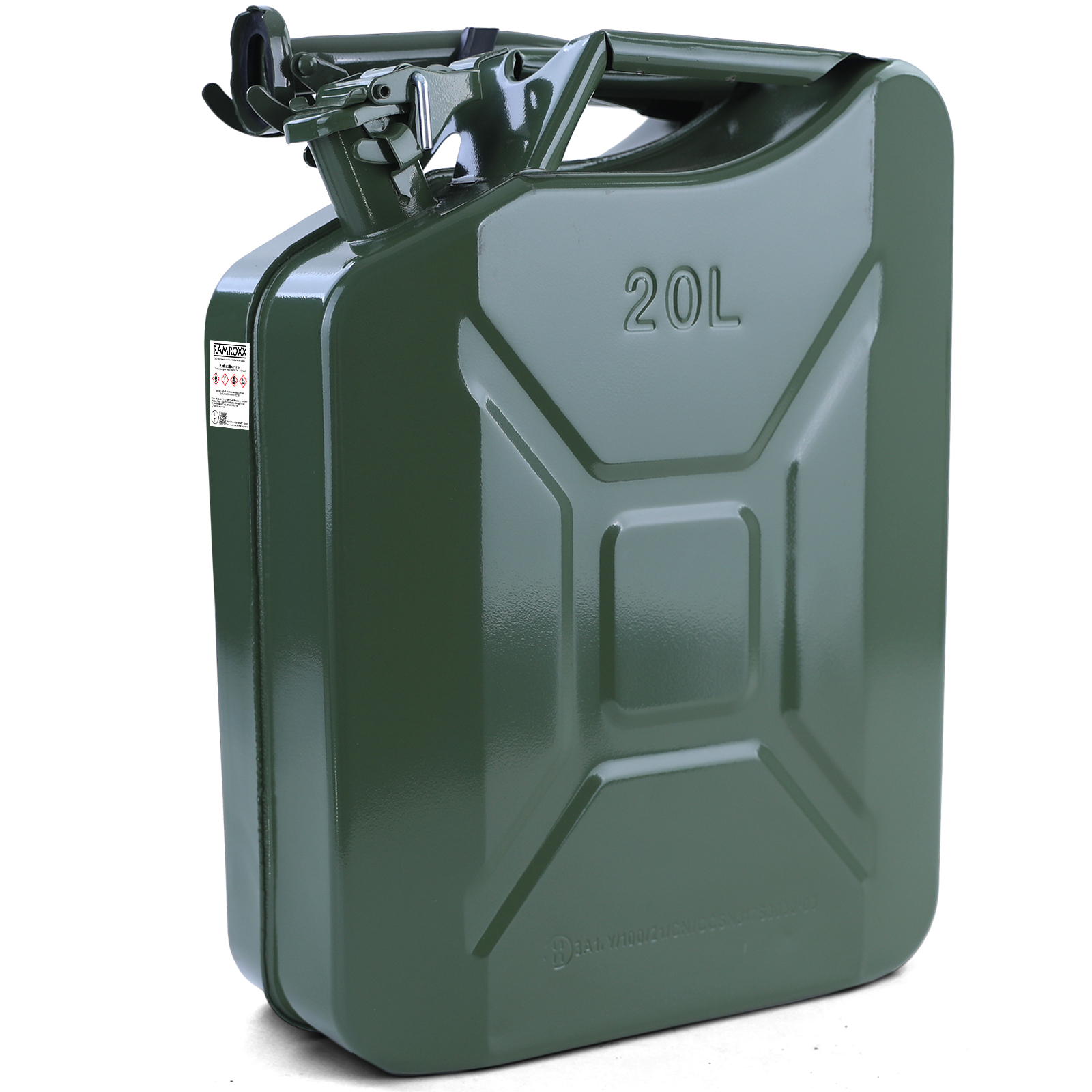 Paket] 4x Benzinkanister 20L aus Metall Grün Kraftstoffkanister