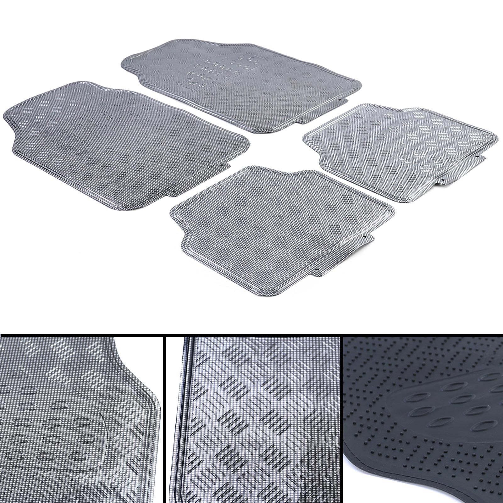 Auto Gummi Fußmatten universal Alu Riffelblech Optik 4-teilig Chrom Carbon  kaufen