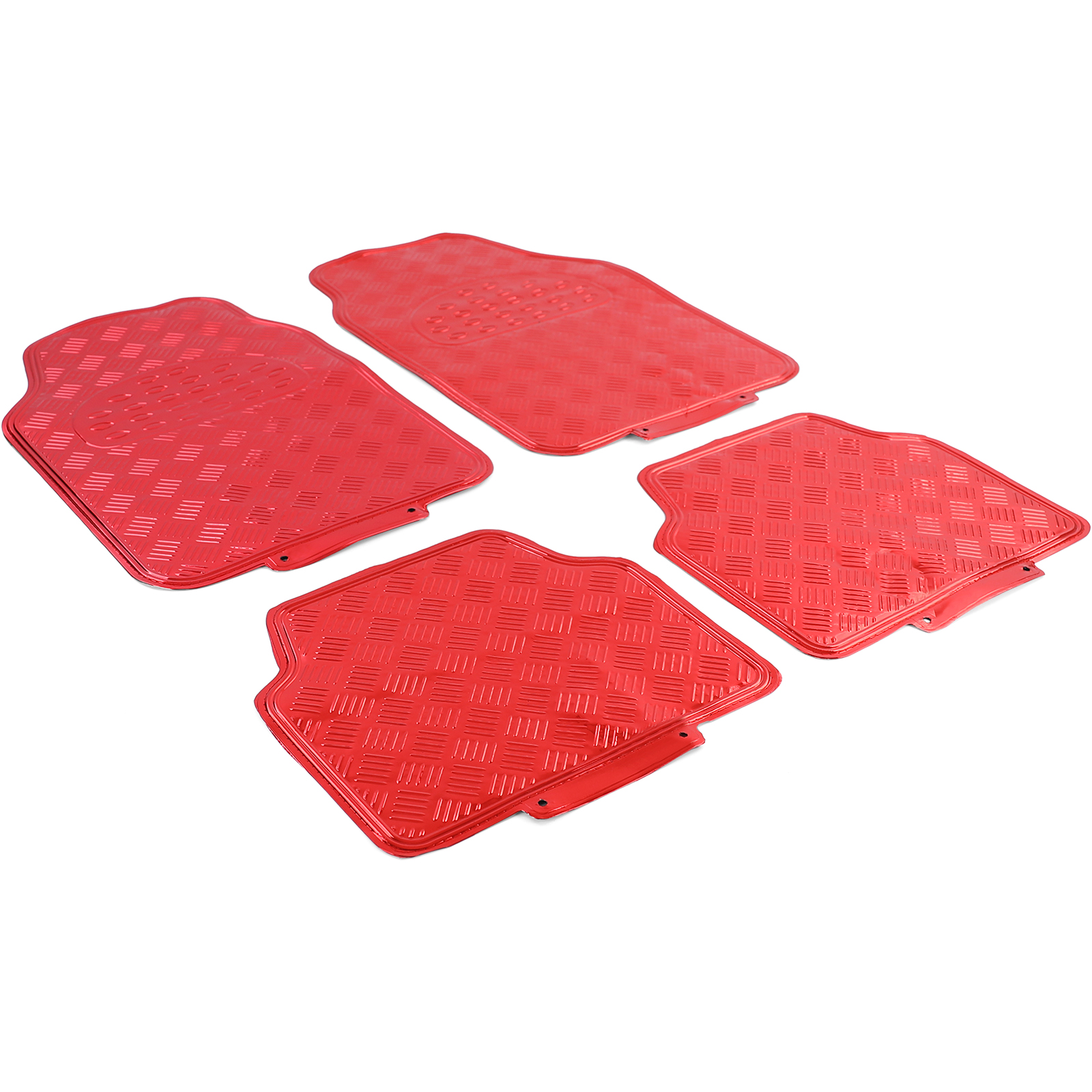 Auto Gummi Fußmatten universal Alu Riffelblech Optik 4-teilig Chrom Rot  kaufen