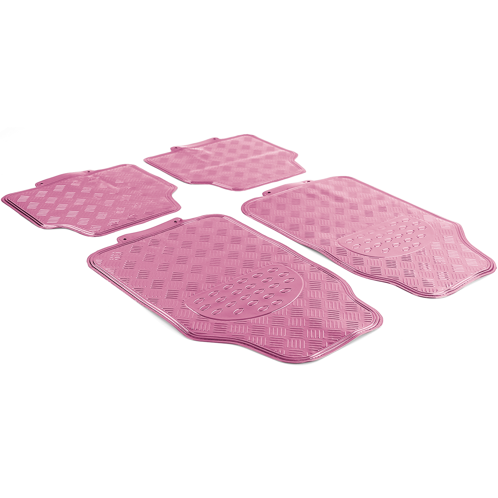 Auto Gummi Fußmatten universal Alu Riffelblech Optik 4-teilig Chrom Pink