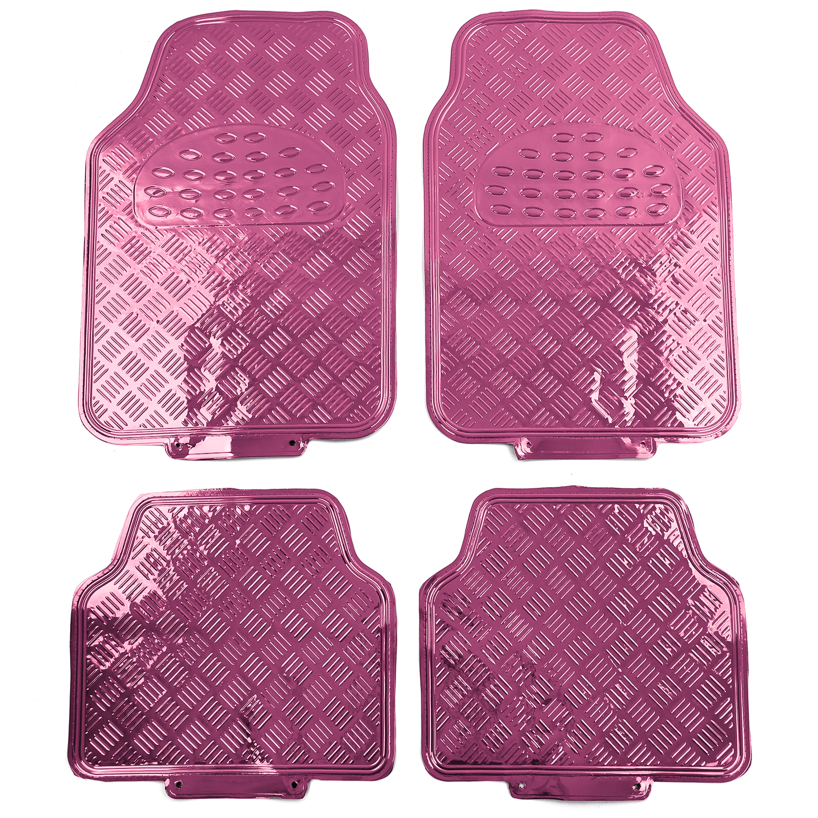 Auto Gummi Fußmatten universal Alu Riffelblech Optik 4-teilig Chrom Pink  kaufen