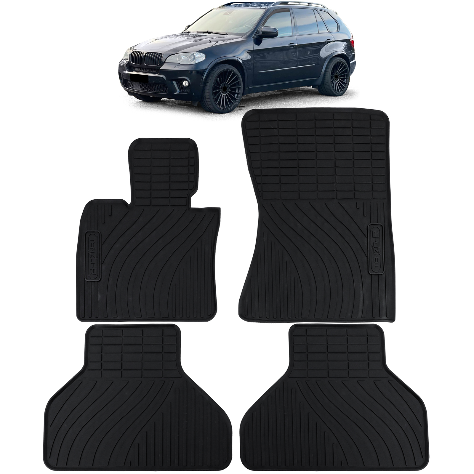 Auto Gummi Fußmatten Schwarz Premium Set passend für BMW X5 E70 X6